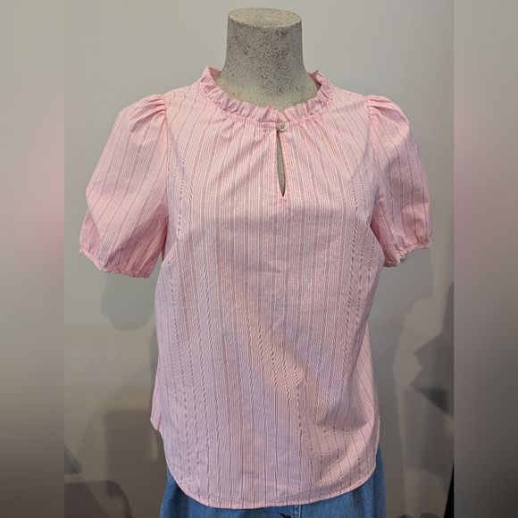 Talbots Pink Puff Sleeve Blouse with Frill Collar-Size M Petite New With Tag - Picture 11 of 11